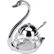 G-Well Swan Seasoning Spice Glass Jar with Serving Spoon for Sugar,Salt, Pepper (Silver)